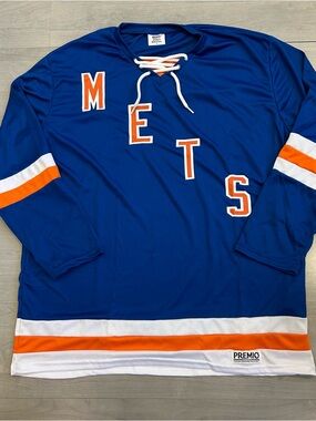 2023 NY New York Mets Baseball Hockey Jersey Blue Orange SGA - Large